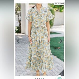 The Mint Julep Boutique Floral Maxi Dress with Tie Waist Grandmillenial